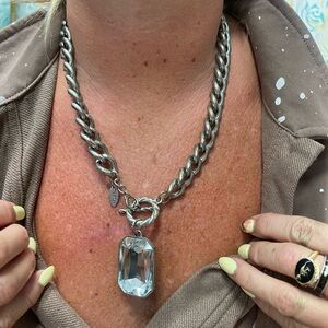 Elegant Silver Chain Necklace with Crystal Pendant
